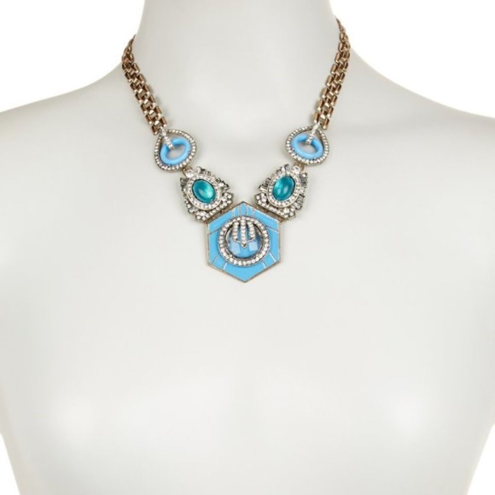 Blue Art Deco Medallion Necklace (N1128BL)